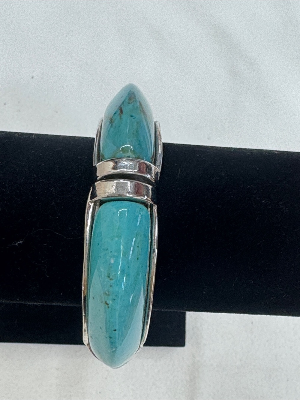 Silver Tone Double Marquise Statement Bracelet - Blue Howlite